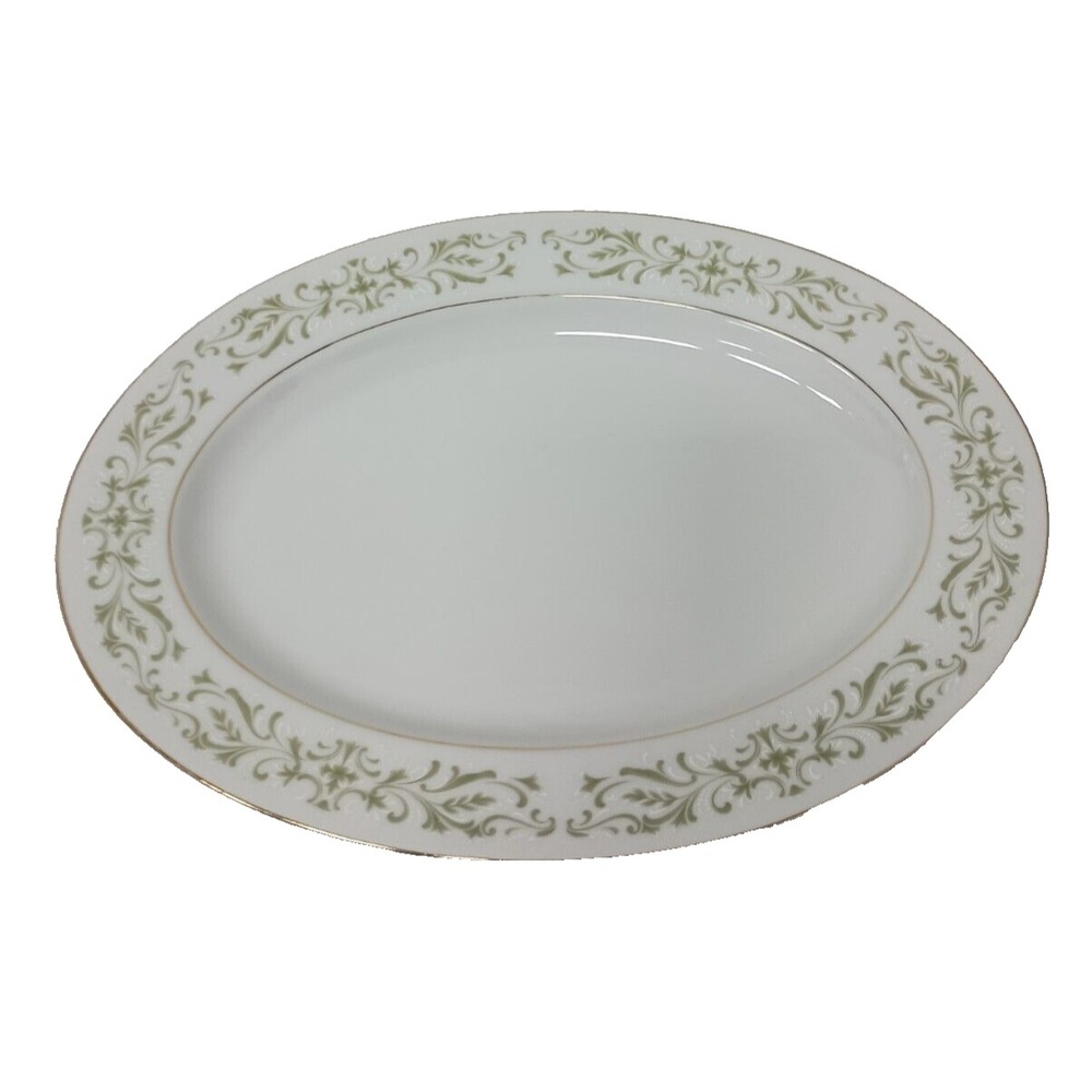 Vintage Allegro Fine China Japan White Porcelain Floral Oval Serving Platter